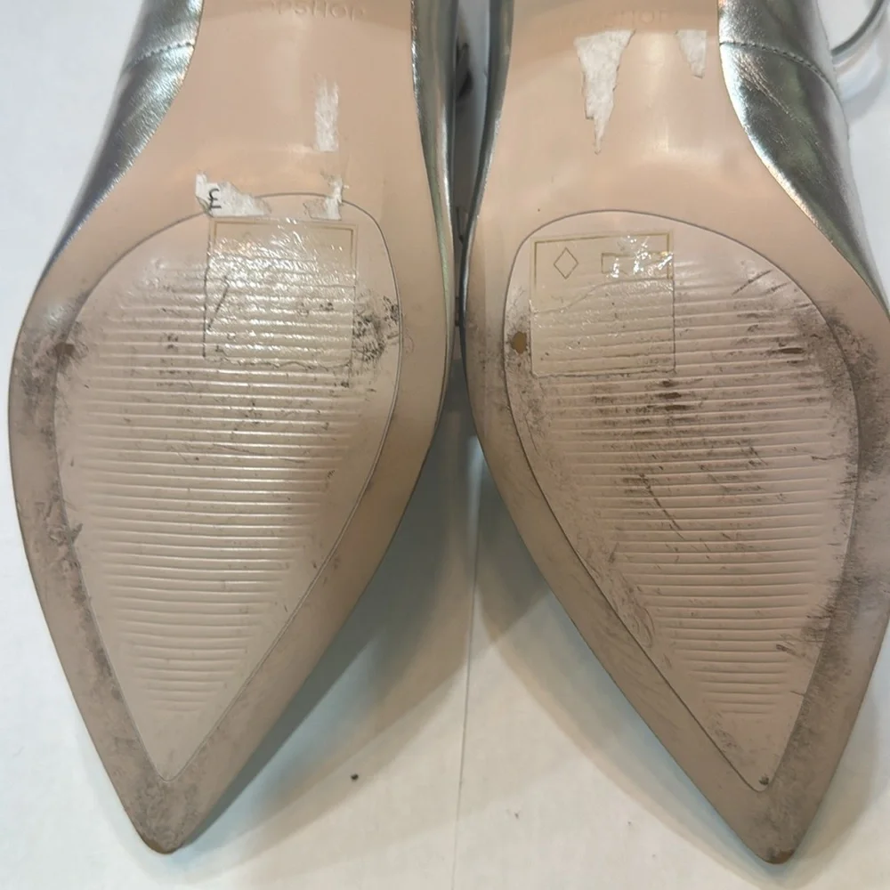 TOPSHOP Silver Pointy‎ Toe Block Heel Shoes Size 9.5/39